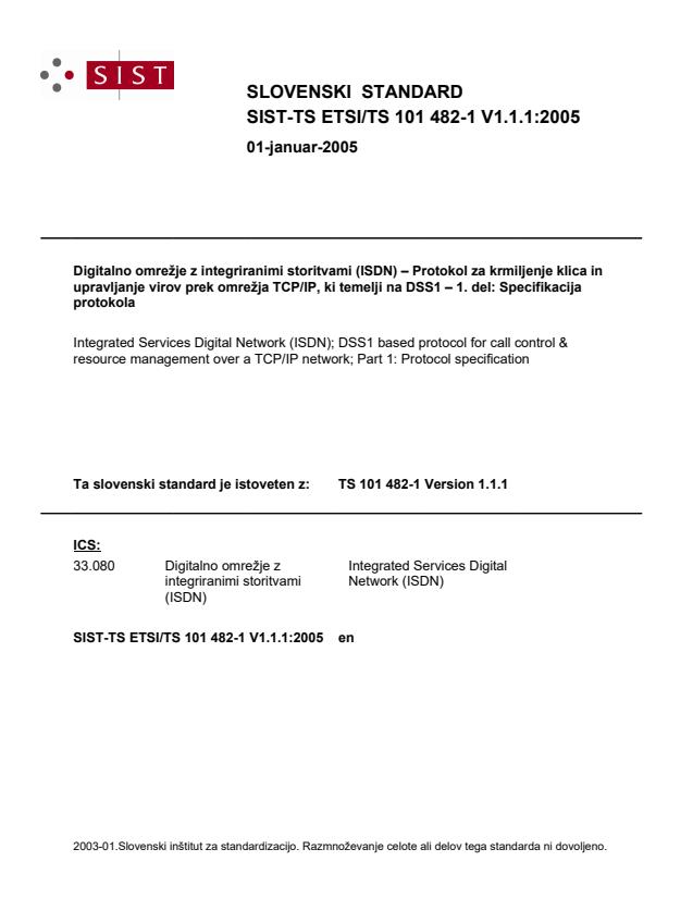 TS ETSI/TS 101 482-1 V1.1.1:2005