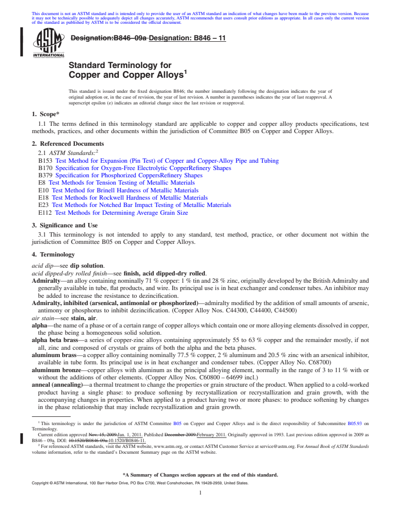 REDLINE ASTM B846-11 - Standard Terminology for Copper and Copper Alloys
