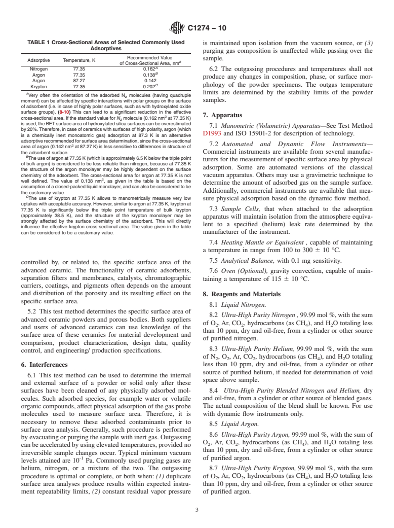 ASTM C1274-10 - Standard Test Method for Advanced Ceramic Specific Surface Area by Physical Adsorption