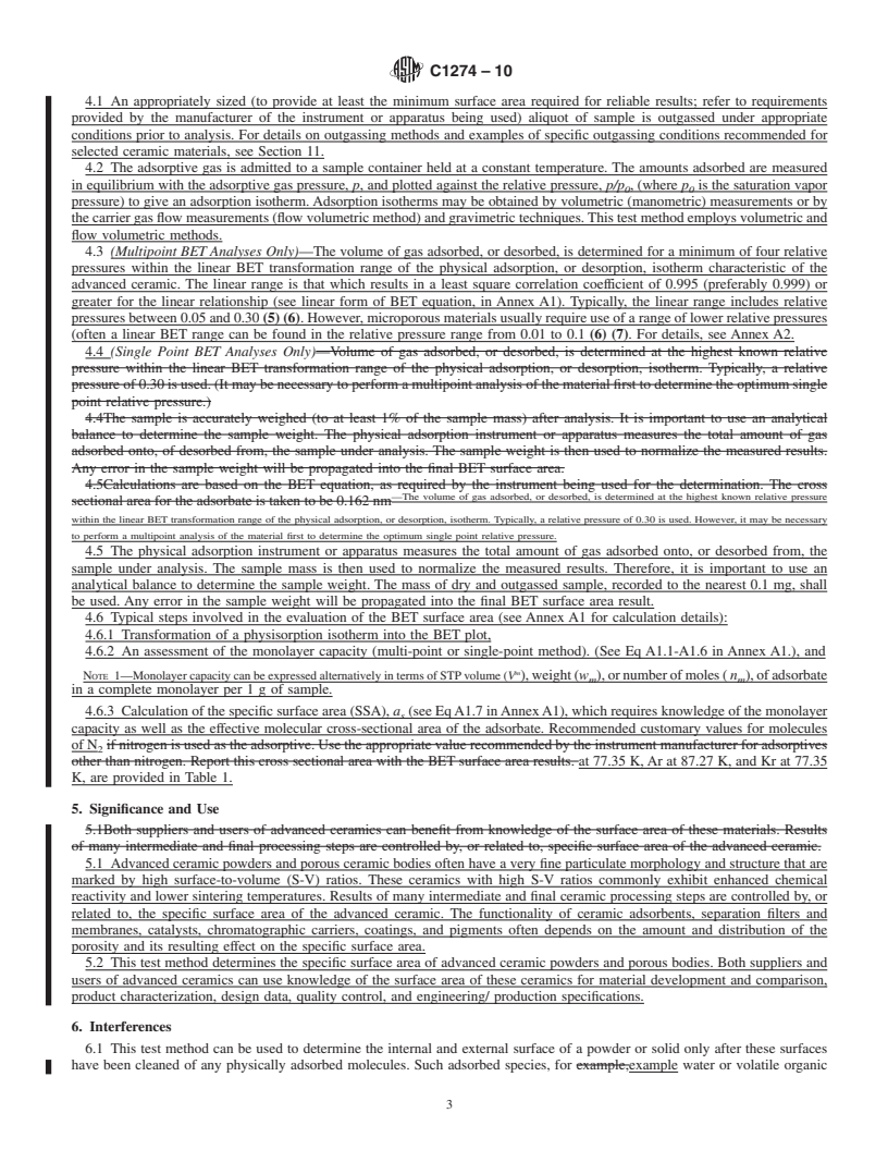 REDLINE ASTM C1274-10 - Standard Test Method for Advanced Ceramic Specific Surface Area by Physical Adsorption