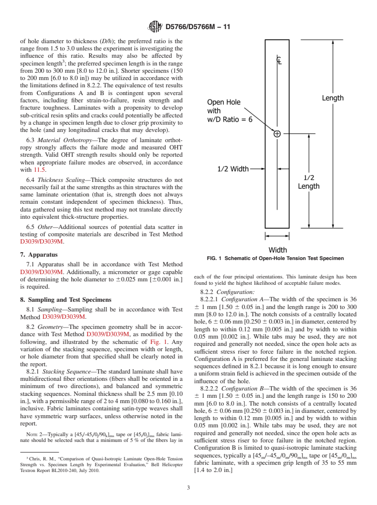 ASTM D5766/D5766M-11 - Standard Test Method for Open-Hole Tensile Strength of Polymer Matrix Composite Laminates