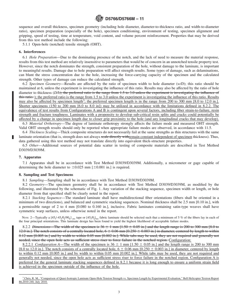 REDLINE ASTM D5766/D5766M-11 - Standard Test Method for Open-Hole Tensile Strength of Polymer Matrix Composite Laminates