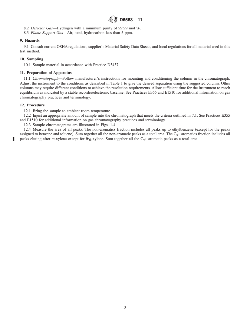 REDLINE ASTM D6563-11 - Standard Test Method for Benzene, Toluene, Xylene (BTX) Concentrates Analysis by Gas Chromatography