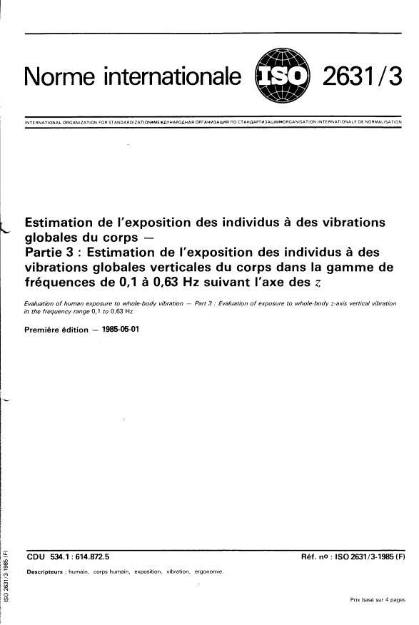 ISO 2631-3:1985 - Estimation de l'exposition des individus a des vibrations globales du corps