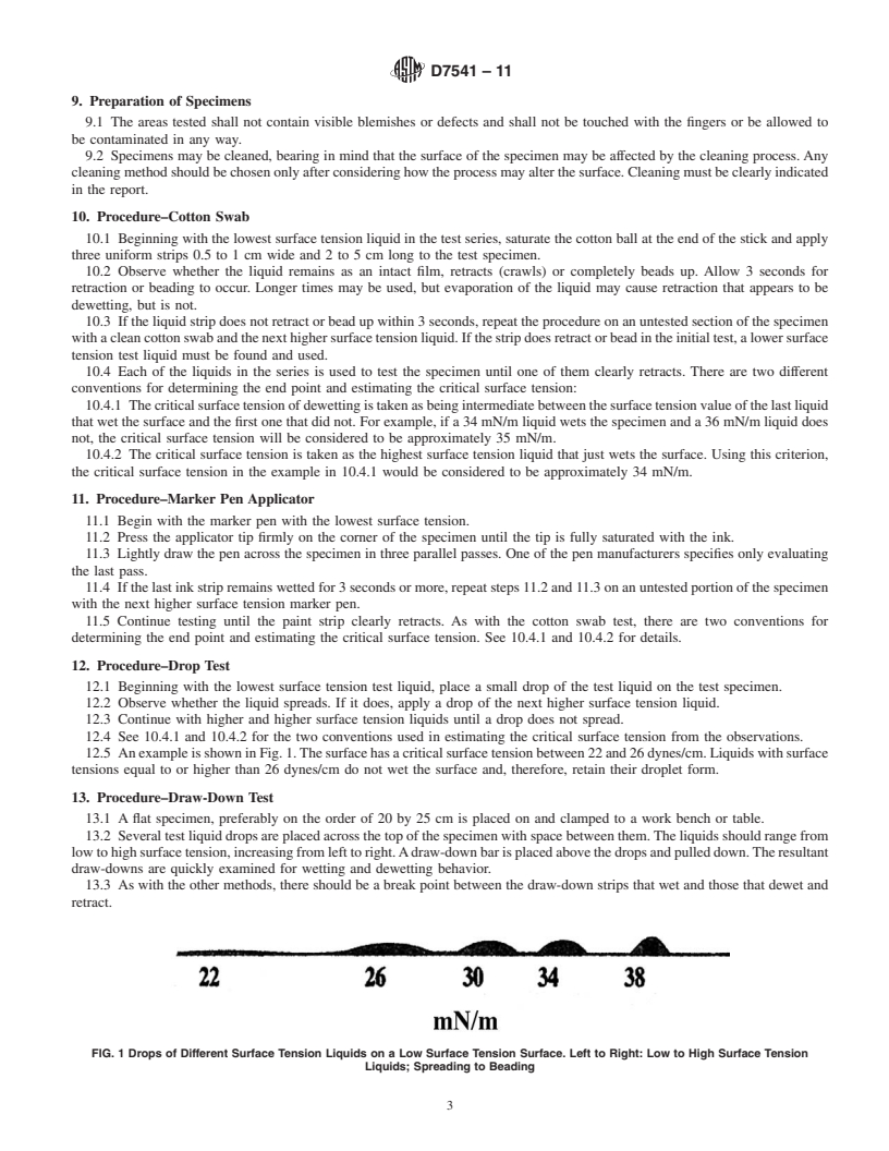 REDLINE ASTM D7541-11 - Standard Practice for Estimating Critical Surface Tensions