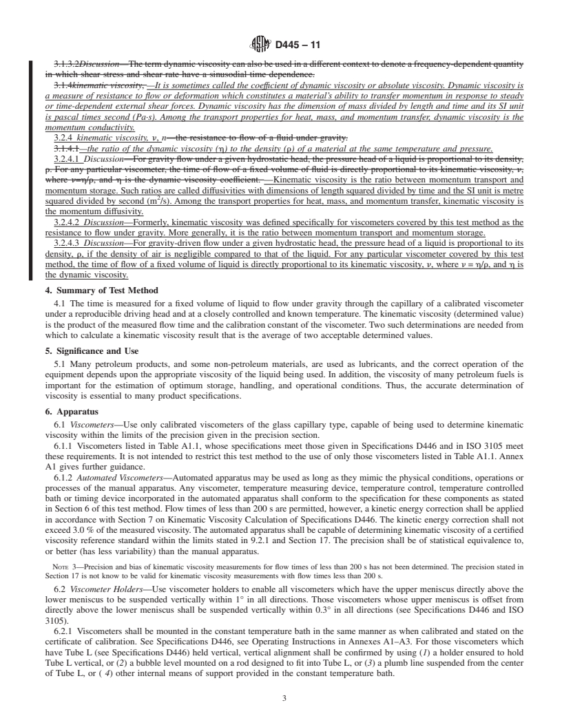 REDLINE ASTM D445-11 - Standard Test Method for Kinematic Viscosity of Transparent and Opaque Liquids (and Calculation of Dynamic Viscosity)