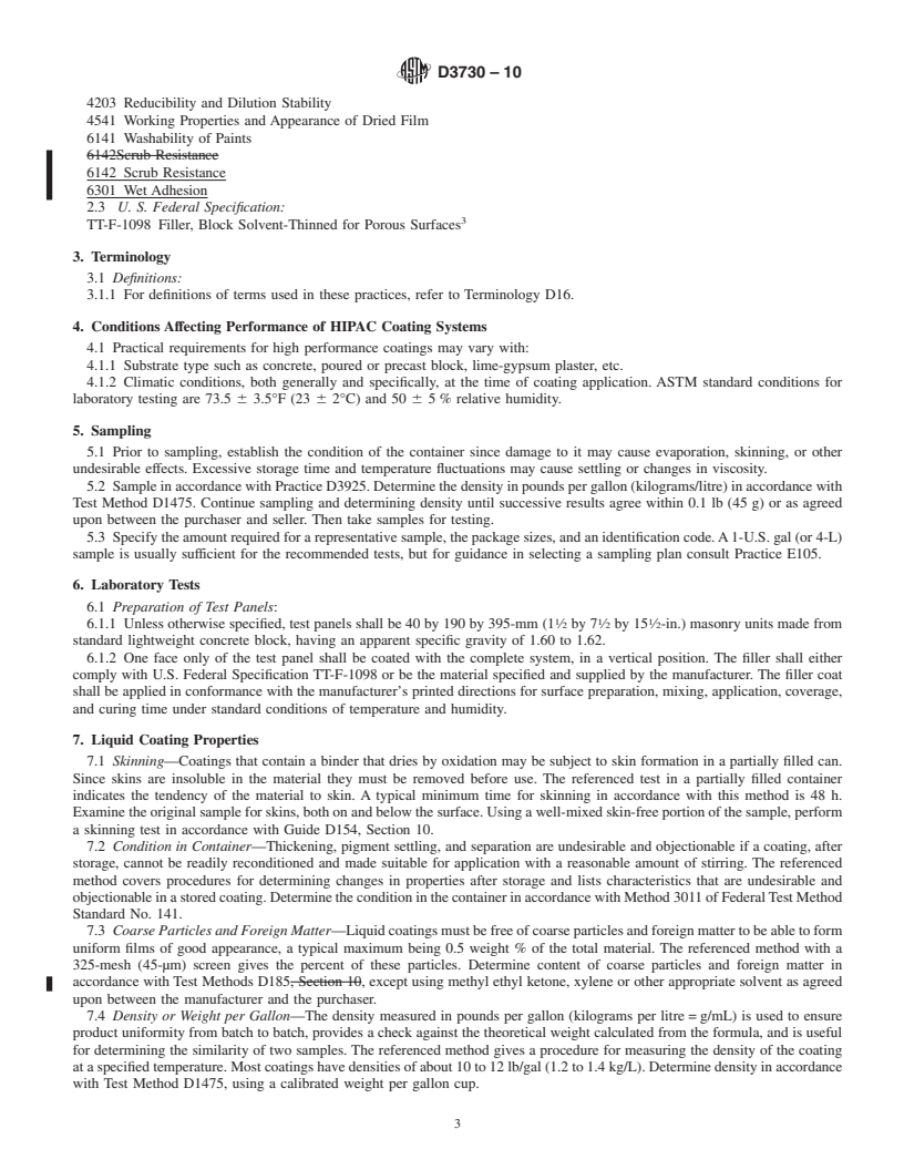 REDLINE ASTM D3730-10 - Standard Guide for Testing High-Performance Interior Architectural Wall Coatings