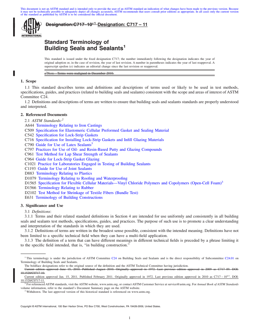 REDLINE ASTM C717-11 - Standard Terminology of  Building Seals and Sealants