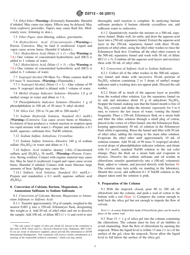 ASTM D3712-05(2011) - Standard Test Method of Analysis of Oil-Soluble Petroleum Sulfonates by Liquid Chromatography