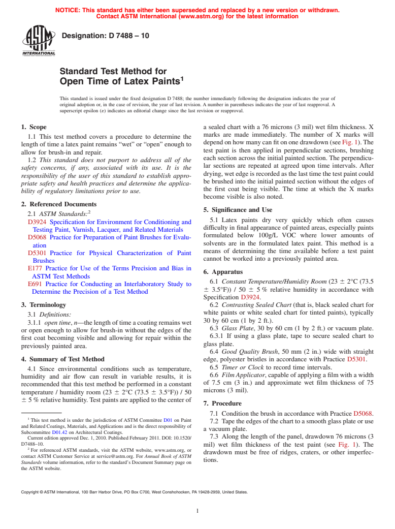 ASTM D7488-10 - Standard Test Method for Open Time of Latex Paints