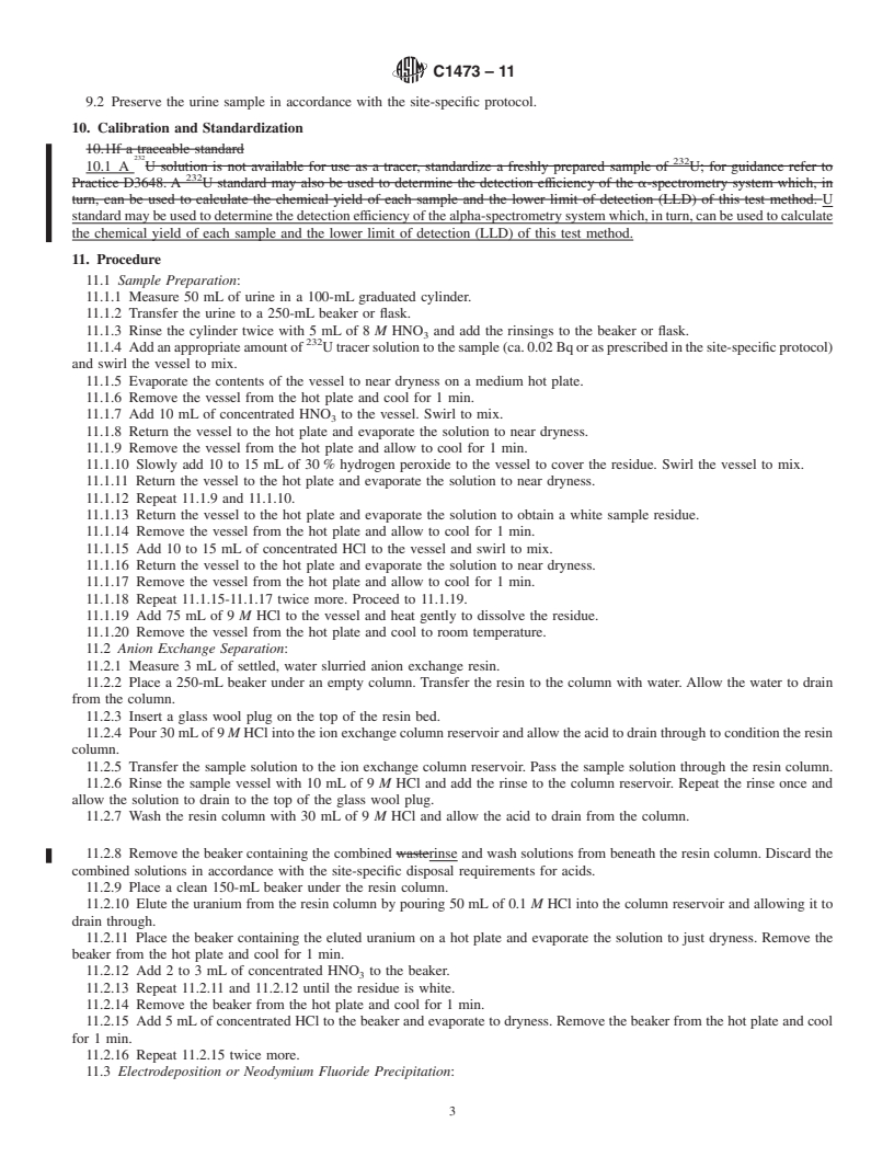 REDLINE ASTM C1473-11 - Standard Test Method for Radiochemical Determination of Uranium Isotopes in Urine by Alpha Spectrometry