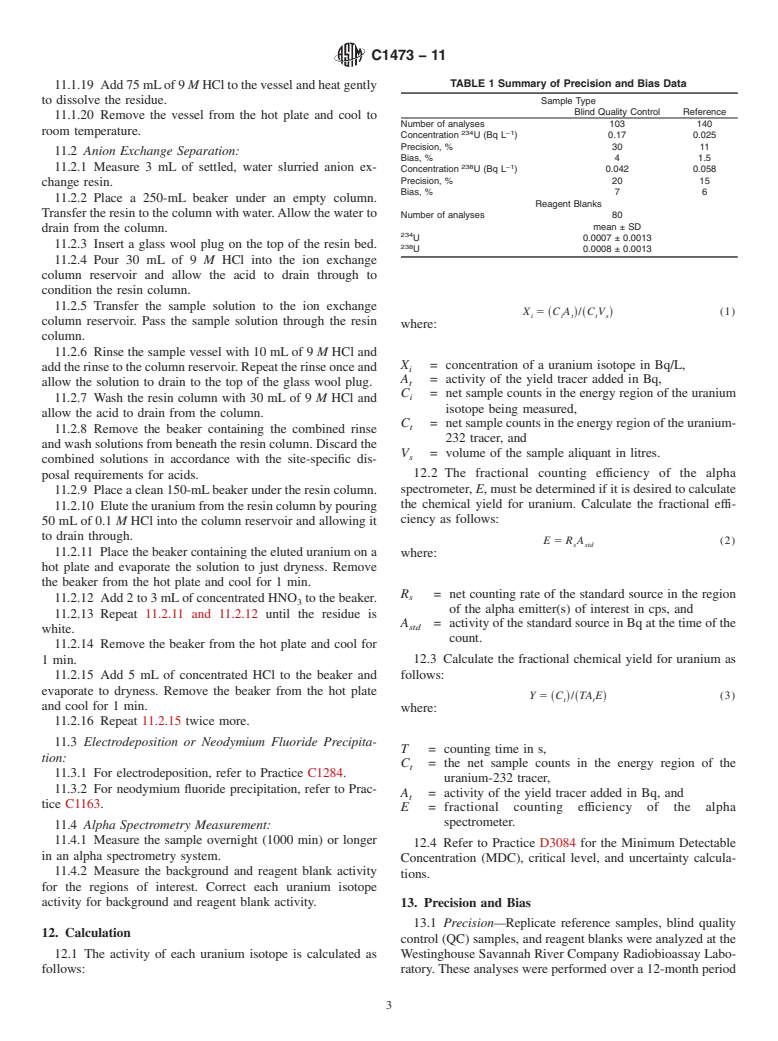 ASTM C1473-11 - Standard Test Method for Radiochemical Determination of Uranium Isotopes in Urine by Alpha Spectrometry