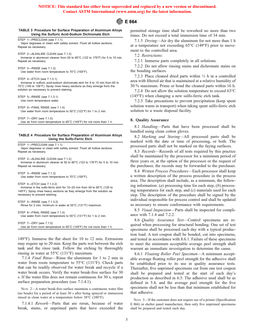 ASTM E864-98e1 - Standard Practice for Surface Preparation of Aluminum Alloys to be Adhesively Bonded in Honeycomb Shelter Panels