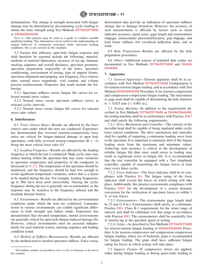 ASTM D7615/D7615M-11 - Standard Practice for Open-Hole Fatigue Response of Polymer Matrix Composite Laminates