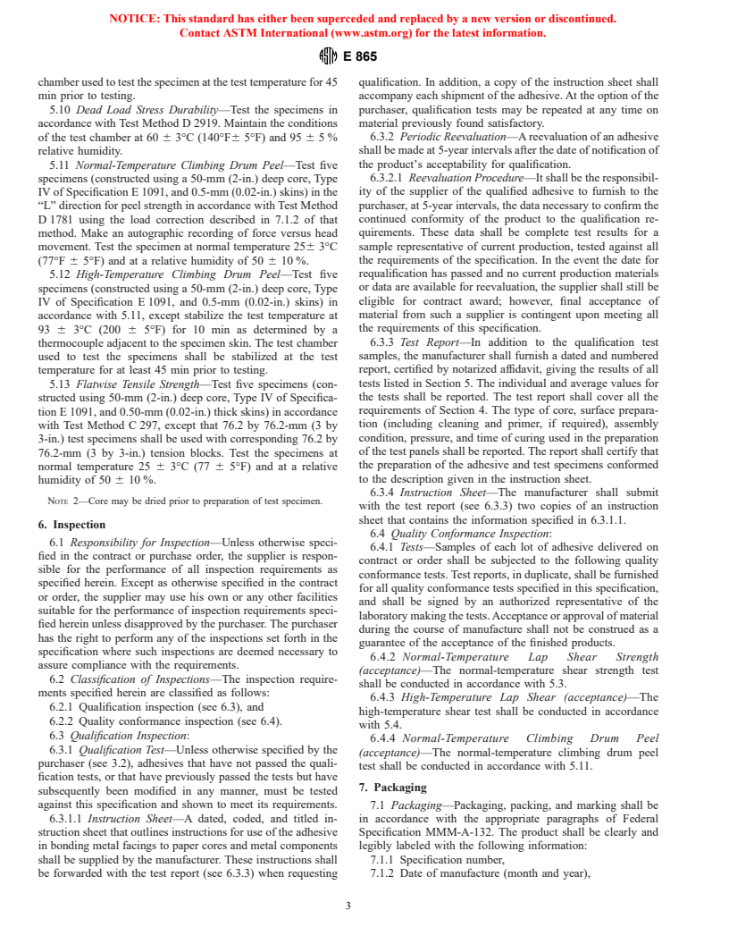 ASTM E865-99e1 - Standard Specification for Structural Film Adhesives for Honeycomb Sandwich Panels