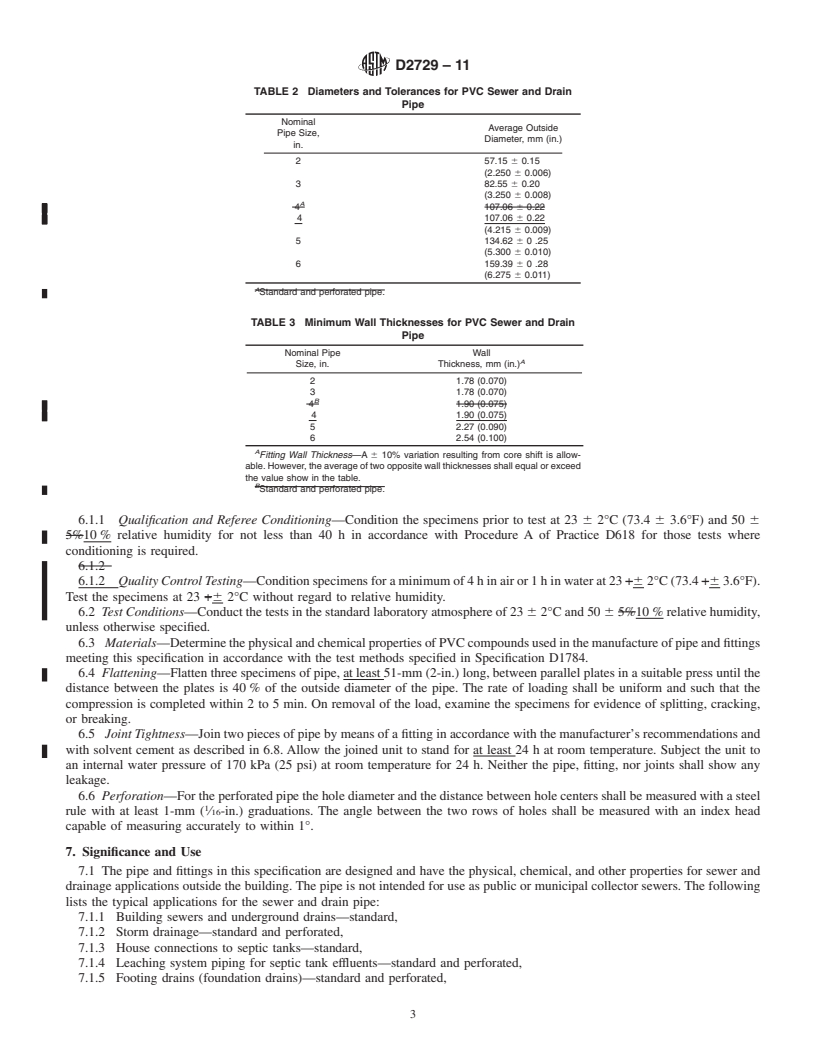 REDLINE ASTM D2729-11 - Standard Specification for Poly(Vinyl Chloride) (PVC) Sewer Pipe and Fittings