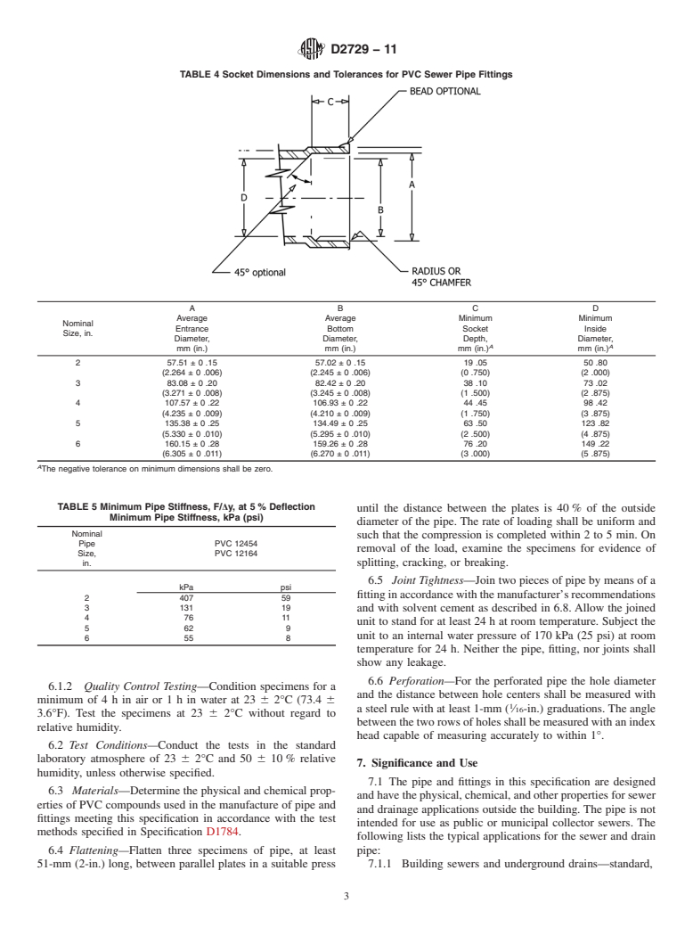 ASTM D2729-11 - Standard Specification for Poly(Vinyl Chloride) (PVC) Sewer Pipe and Fittings