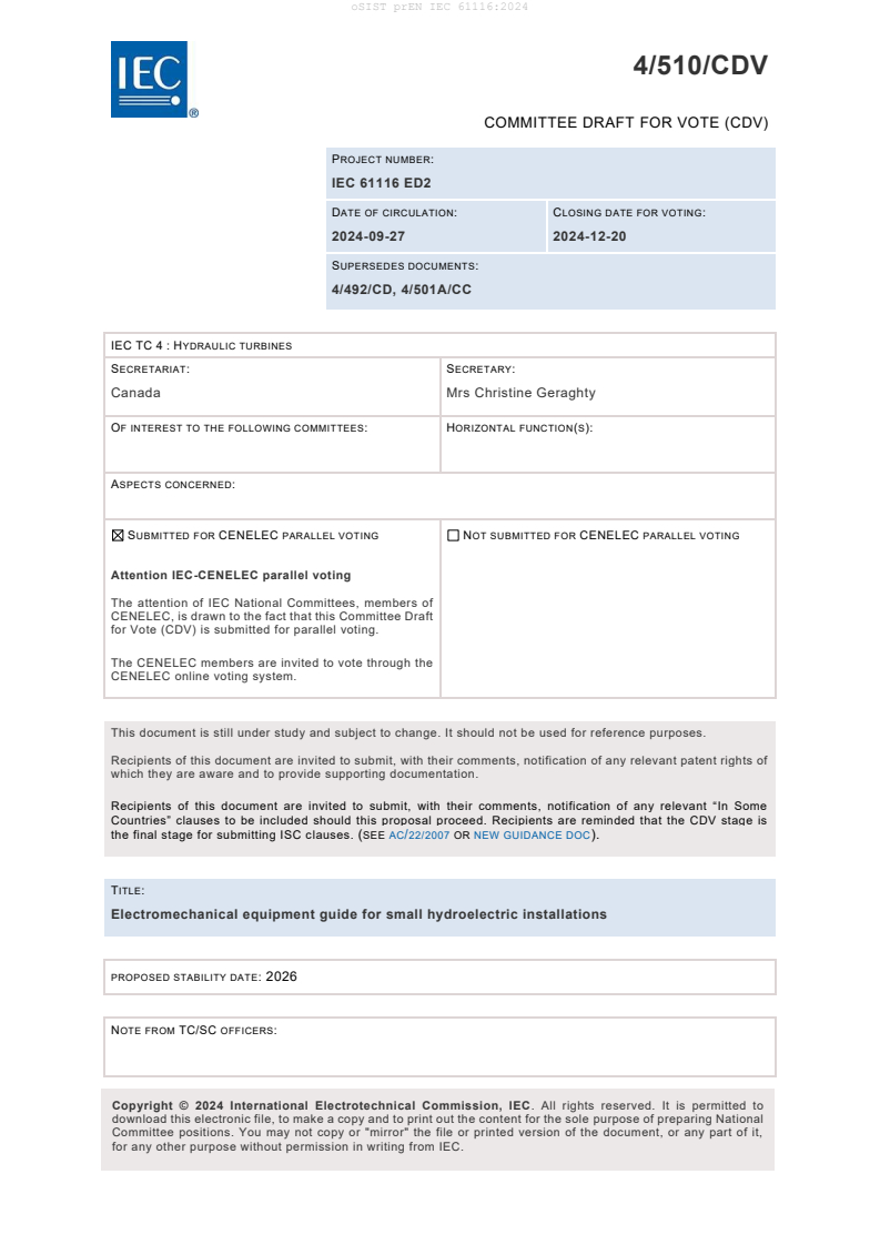 prEN IEC 61116:2024