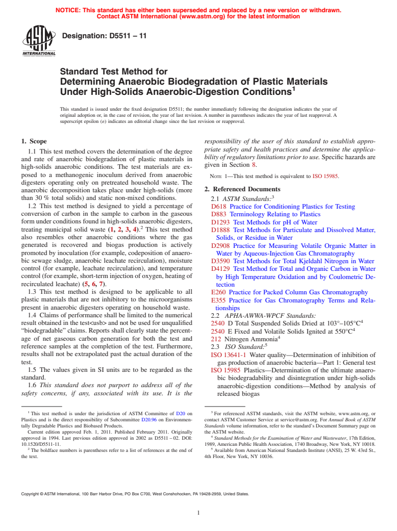 ASTM D Standard Test Method For Determining Anaerobic Biodegradation Of Plastic Materials