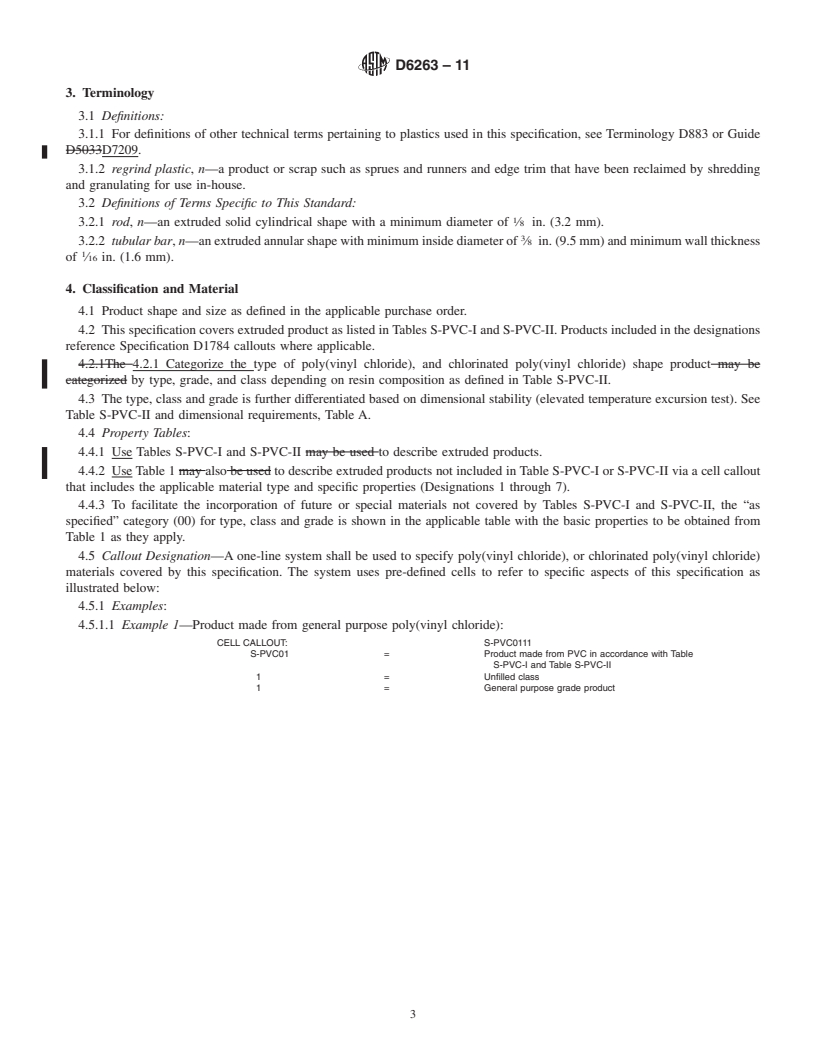 REDLINE ASTM D6263-11 - Standard Specification for Extruded Rods and Bars Made From Rigid Poly(Vinyl Chloride) (PVC) and Chlorinated Poly(Vinyl Chloride) (CPVC)