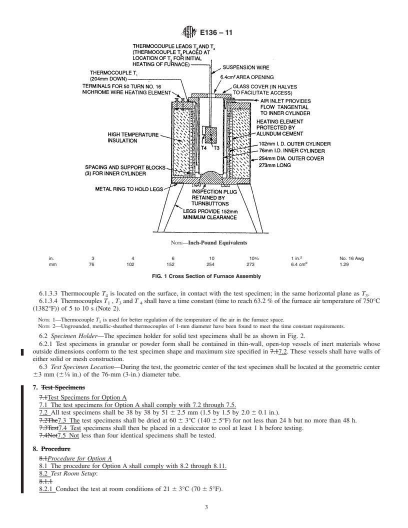 REDLINE ASTM E136-11 - Standard Test Method for Behavior of Materials in a Vertical Tube Furnace at 750&#176;C