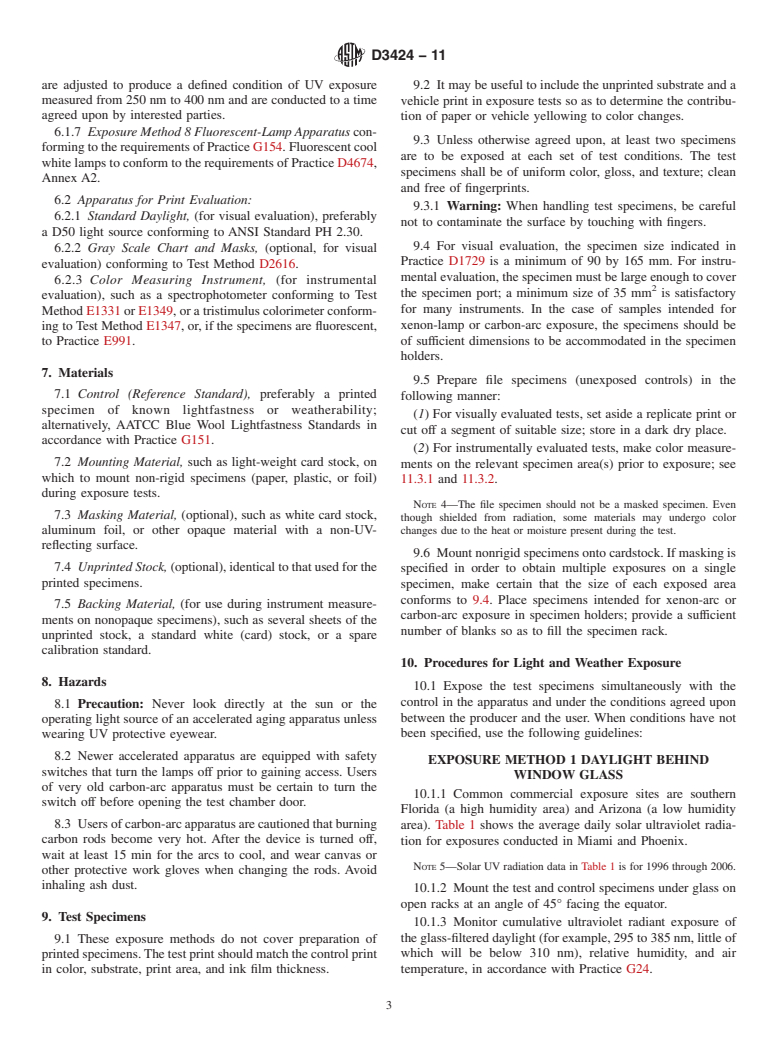 ASTM D3424-11 - Standard Practice for Evaluating the Relative Lightfastness and Weatherability of Printed  Matter (Withdrawn 2020)