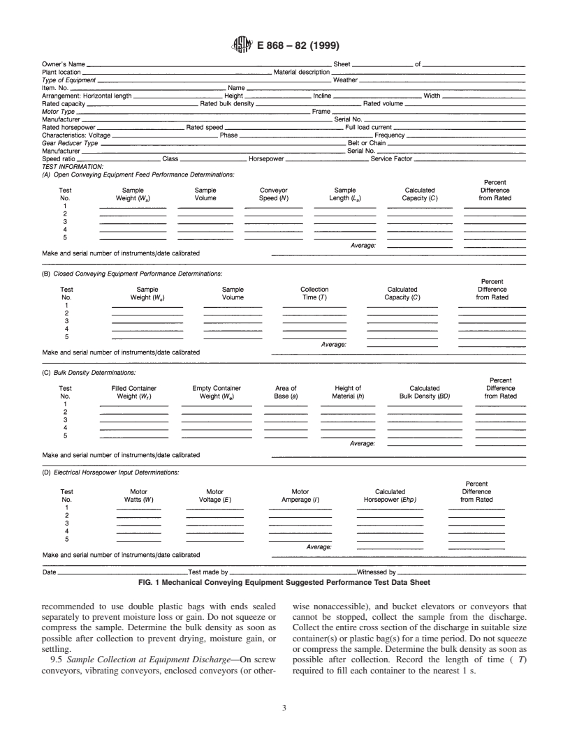 ASTM E868-82(1999) - Standard Test Methods for Conducting Performance Tests on Mechanical Conveying Equipment Used in Resource Recovery Systems