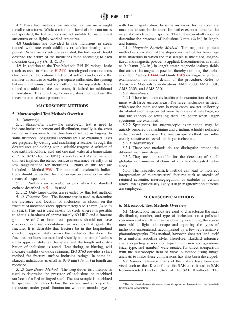 ASTM E45-10e1 - Standard Test Methods for  Determining the Inclusion Content of Steel