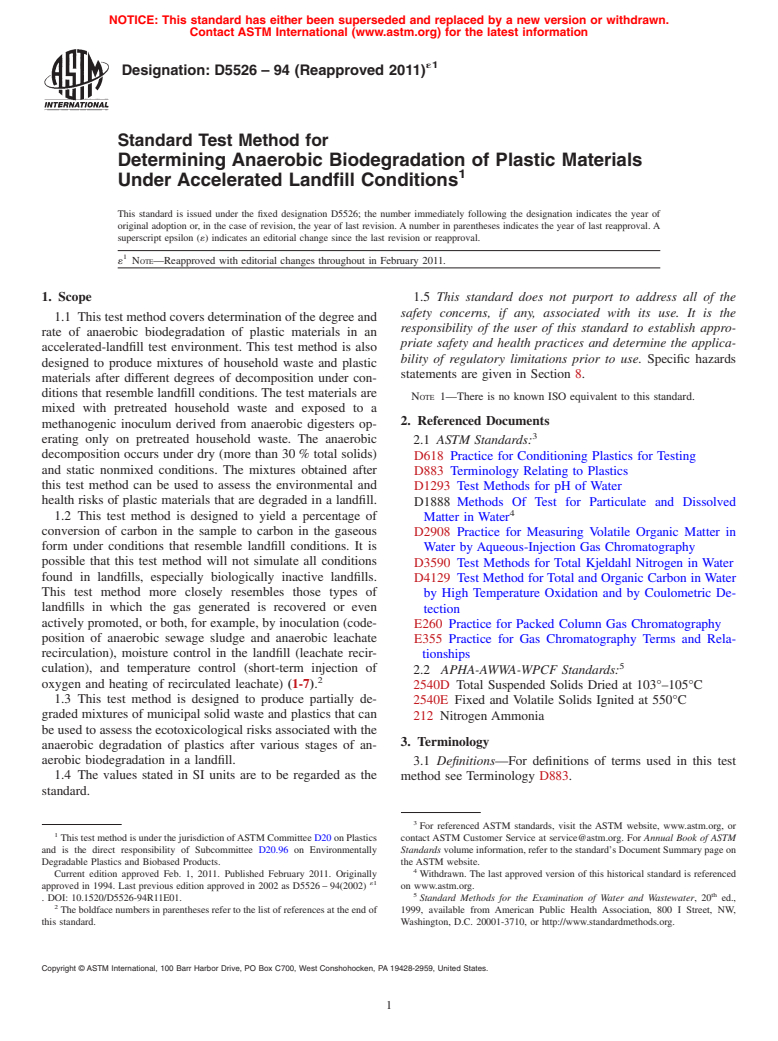 Astm D E Standard Test Method For Determining Anaerobic Biodegradation Of Plastic