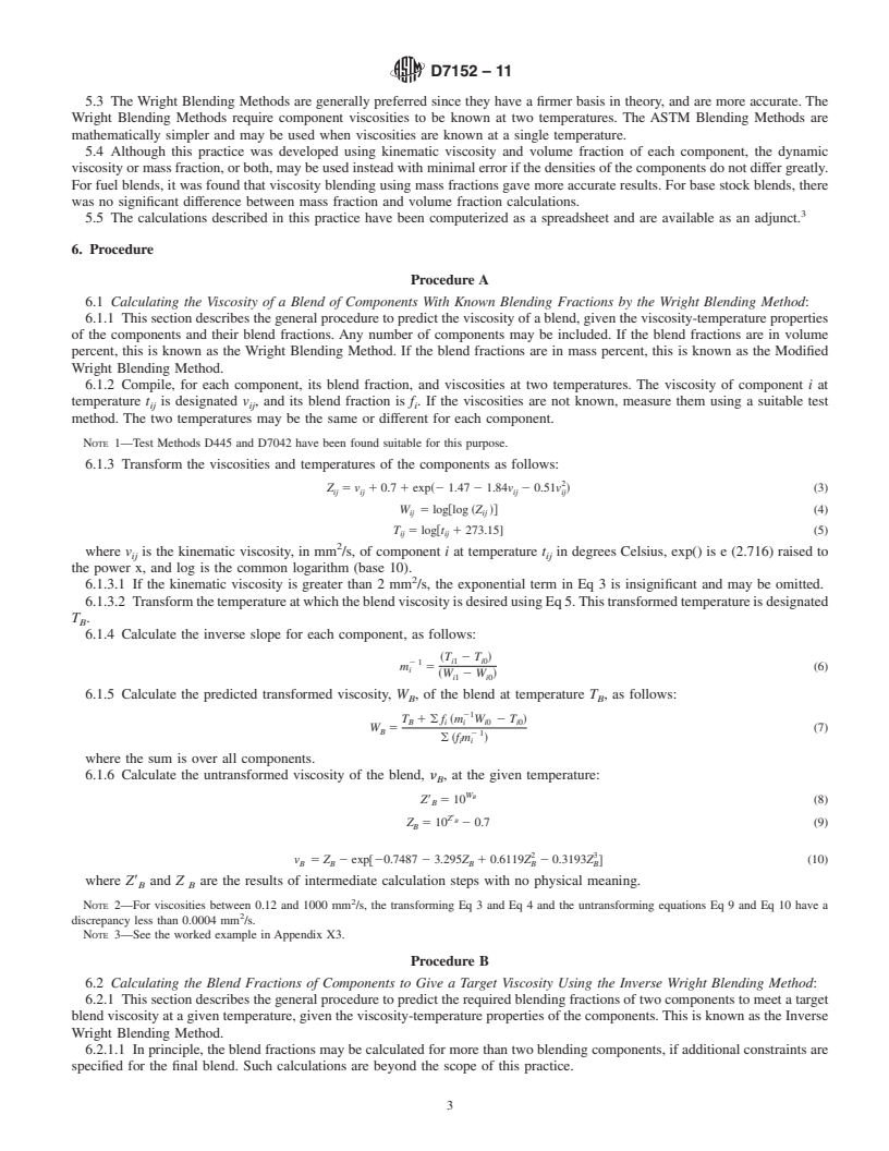 REDLINE ASTM D7152-11 - Standard Practice for Calculating Viscosity of a Blend of Petroleum Products