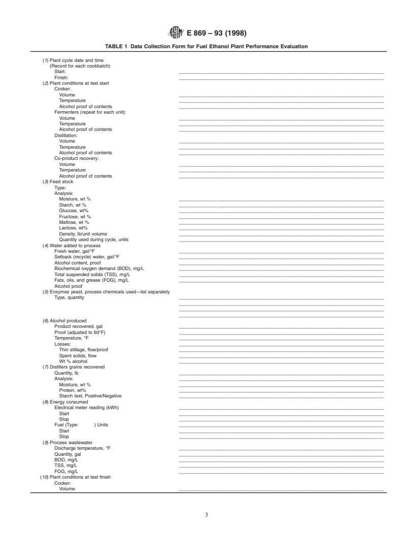 ASTM E869-93(1998) - Standard Test Method for Performance Evaluation of Fuel Ethanol Manufacturing Facilities