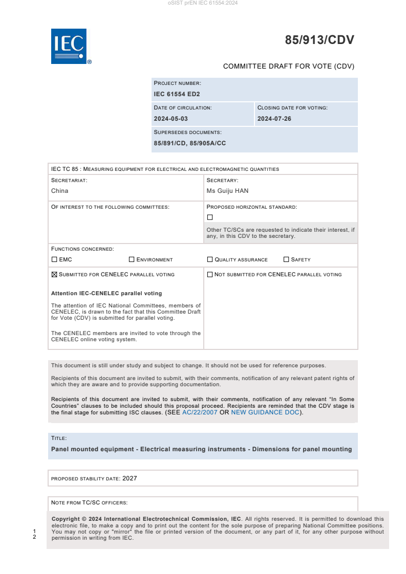 prEN IEC 61554:2024