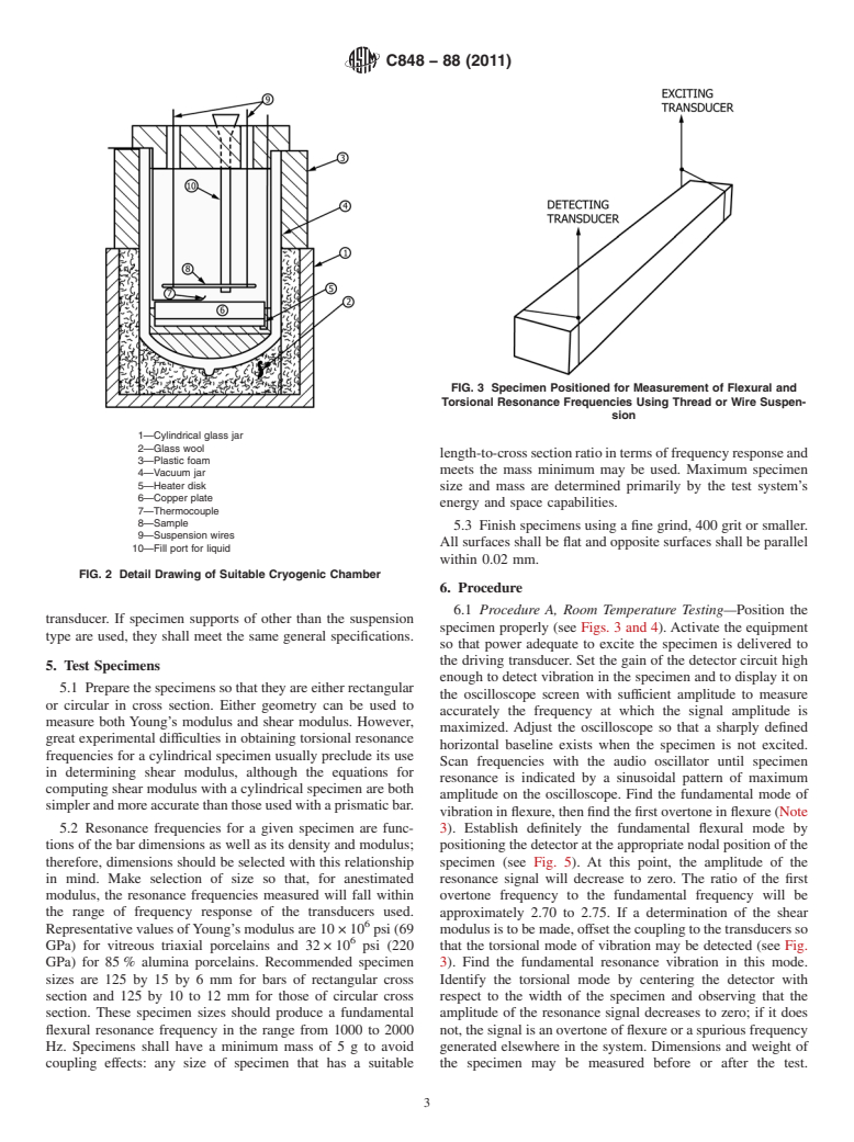 ASTM C848-88(2011) - Standard Test Method for Young's Modulus, Shear Modulus, and Poisson's Ratio For Ceramic Whitewares by Resonance