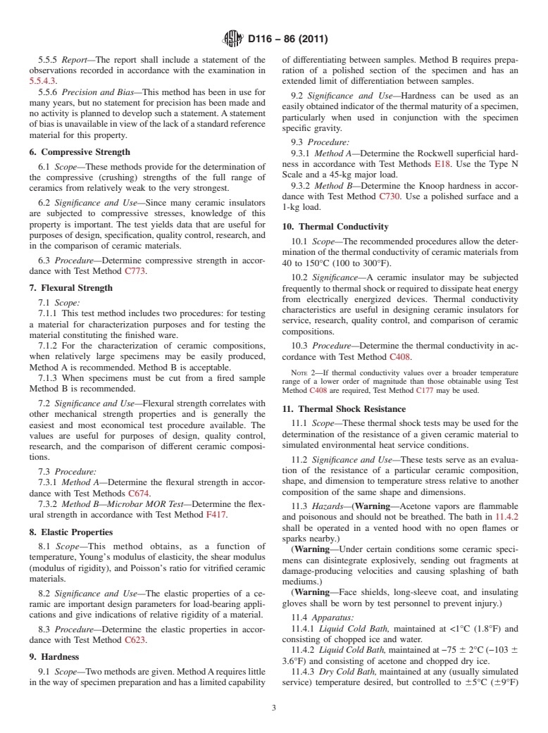 ASTM D116-86(2011) - Standard Test Methods for Vitrified Ceramic Materials for Electrical Applications