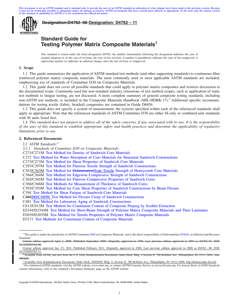 REDLINE ASTM D4762-11 - Standard Guide for Testing Polymer Matrix Composite Materials