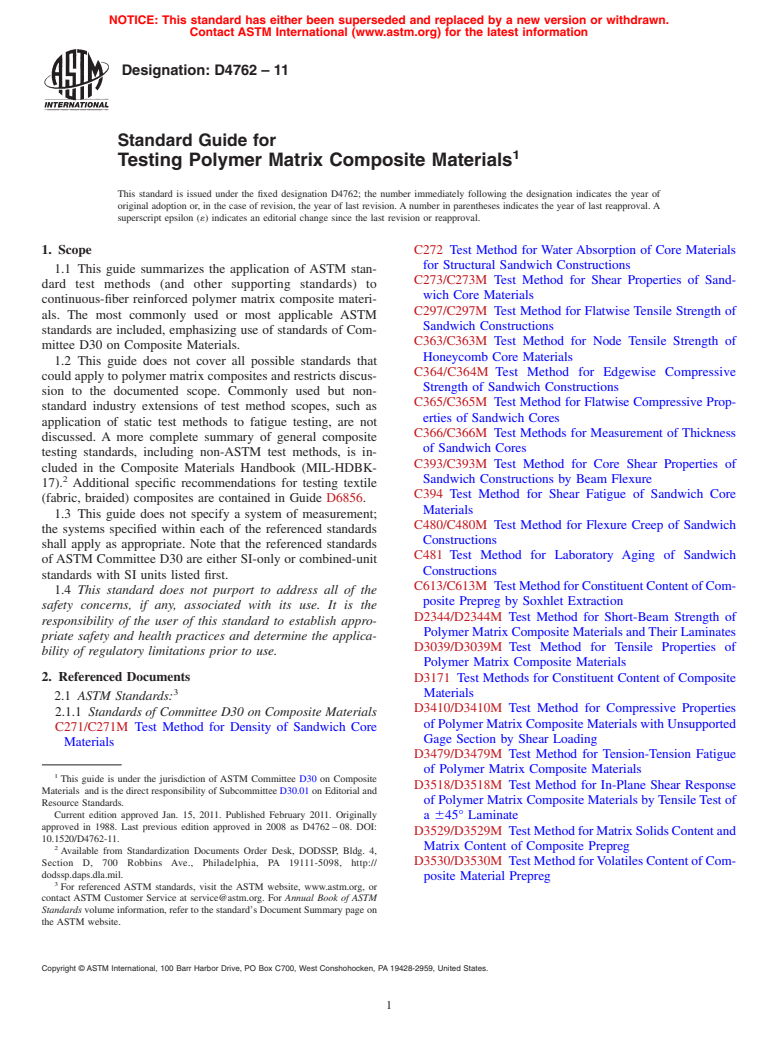 ASTM D4762-11 - Standard Guide for Testing Polymer Matrix Composite Materials