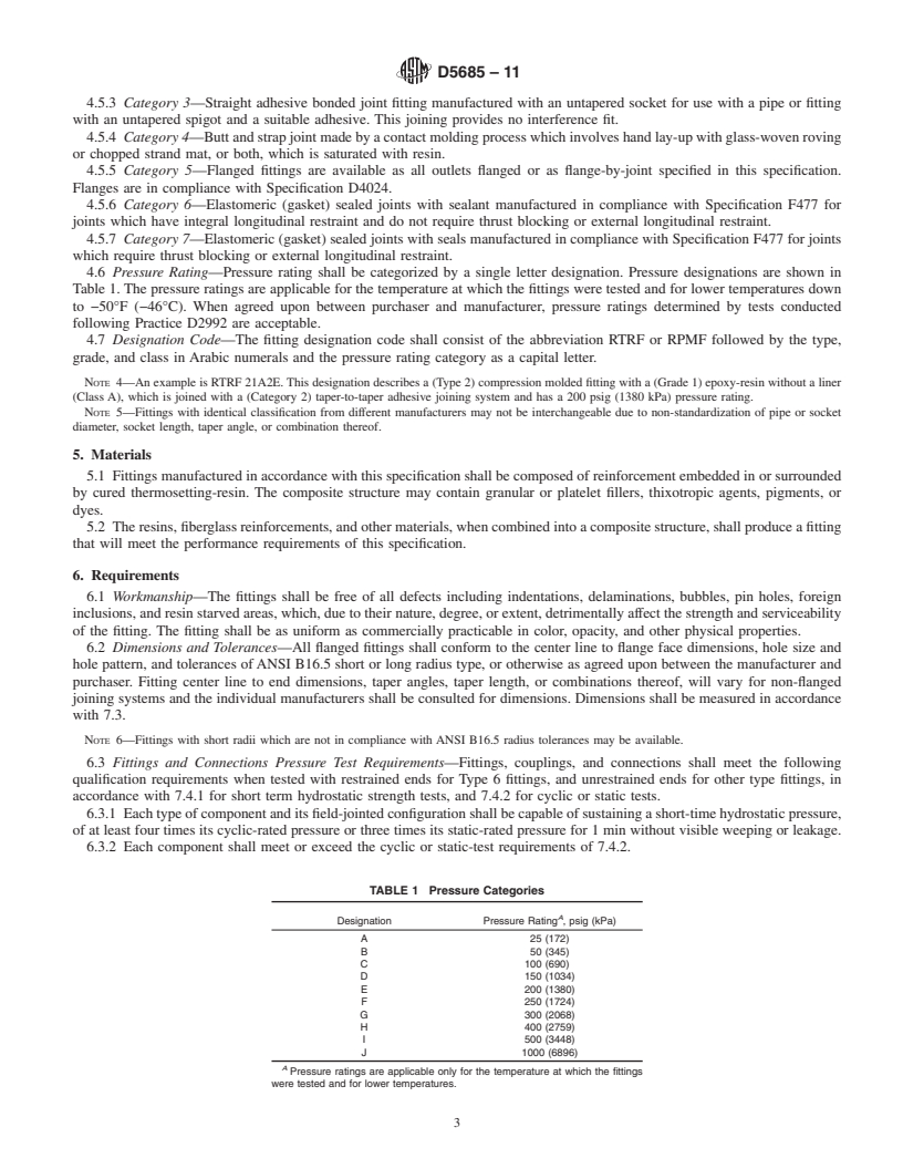 REDLINE ASTM D5685-11 - Standard Specification for "Fiberglass" (Glass-Fiber-Reinforced Thermosetting-Resin) Pressure Pipe Fittings