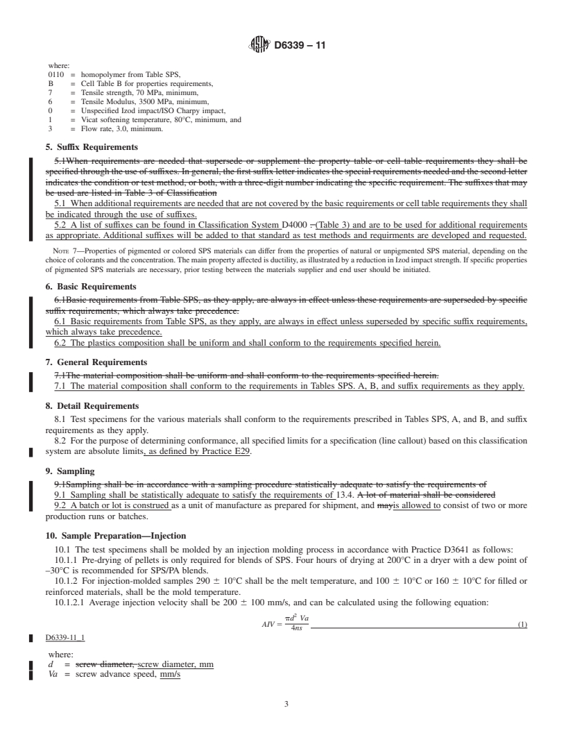 REDLINE ASTM D6339-11 - Standard Classification System for and Basis for Specifications for Syndiotactic Polystyrene Molding and Extrusion (SPS)