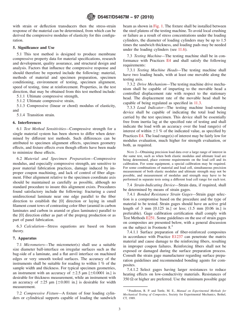 ASTM D5467/D5467M-97(2010) - Standard Test Method for Compressive Properties of Unidirectional Polymer Matrix Composites Using a Sandwich Beam