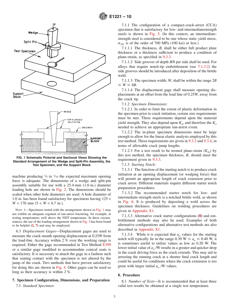 ASTM E1221-10 - Standard Test Method for Determining Plane-Strain Crack-Arrest Fracture Toughness, K<sub>Ia</sub>, of Ferritic Steels