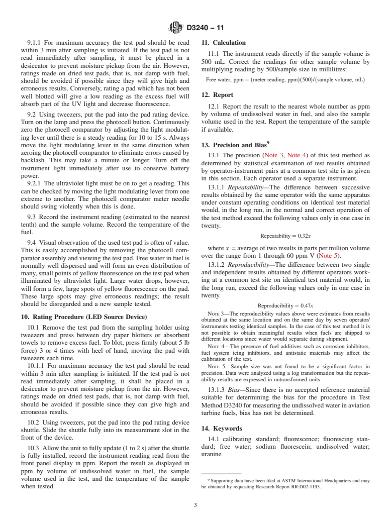 ASTM D3240-11 - Standard Test Method for Undissolved Water In Aviation Turbine Fuels