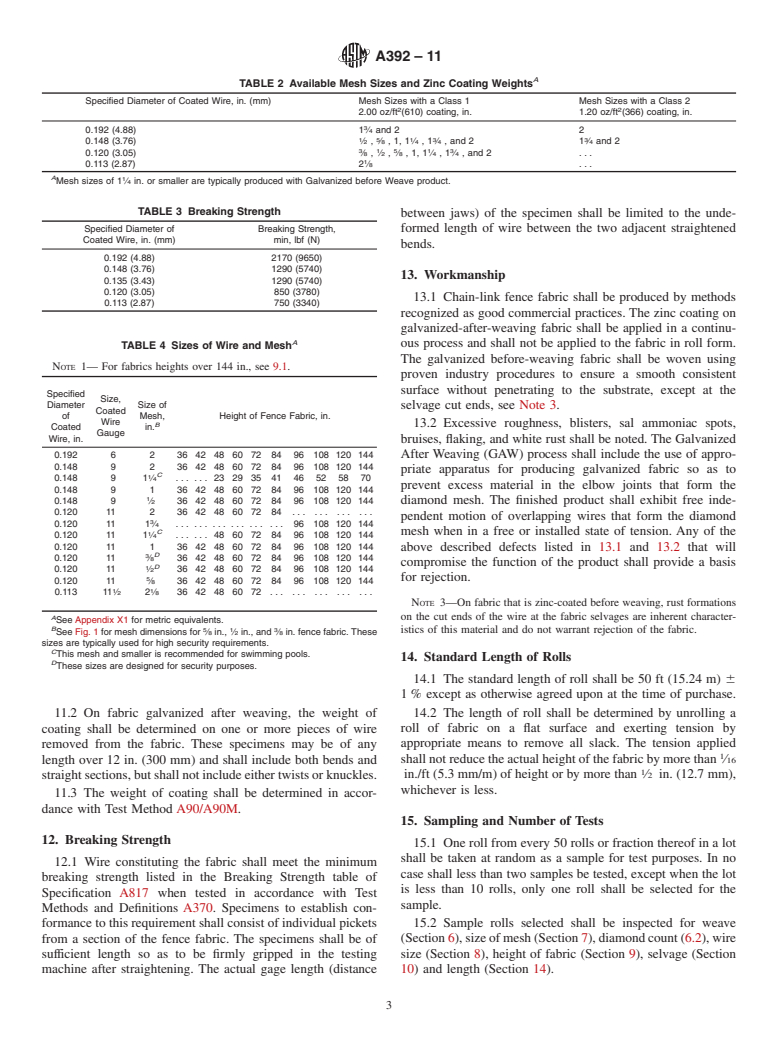 ASTM A392-11 - Standard Specification for Zinc-Coated Steel Chain-Link Fence Fabric