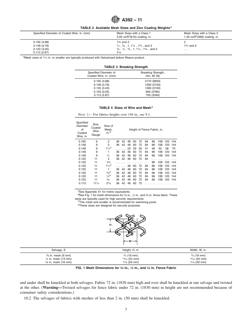 REDLINE ASTM A392-11 - Standard Specification for Zinc-Coated Steel Chain-Link Fence Fabric