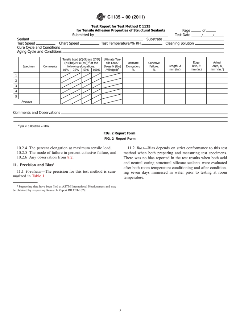 ASTM C1135-00(2011) - Standard Test Method for Determining Tensile Adhesion Properties of Structural Sealants