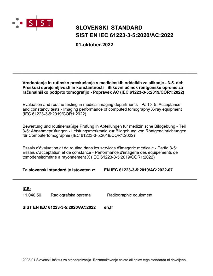 EN IEC 61223-3-5:2020/AC:2022