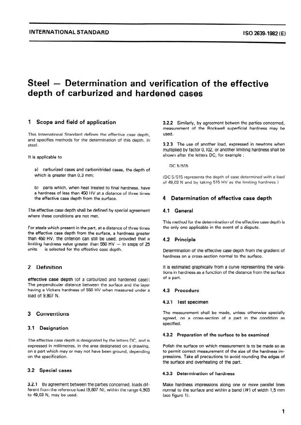 ISO 2639:1982 - Steel -- Determination and verification of the effective depth of carburized and hardened cases