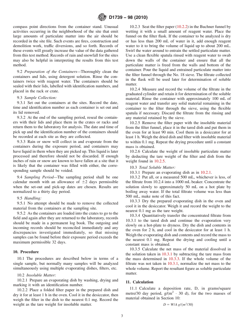 ASTM D1739-98(2010) - Standard Test Method for Collection and Measurement of Dustfall (Settleable Particulate Matter)