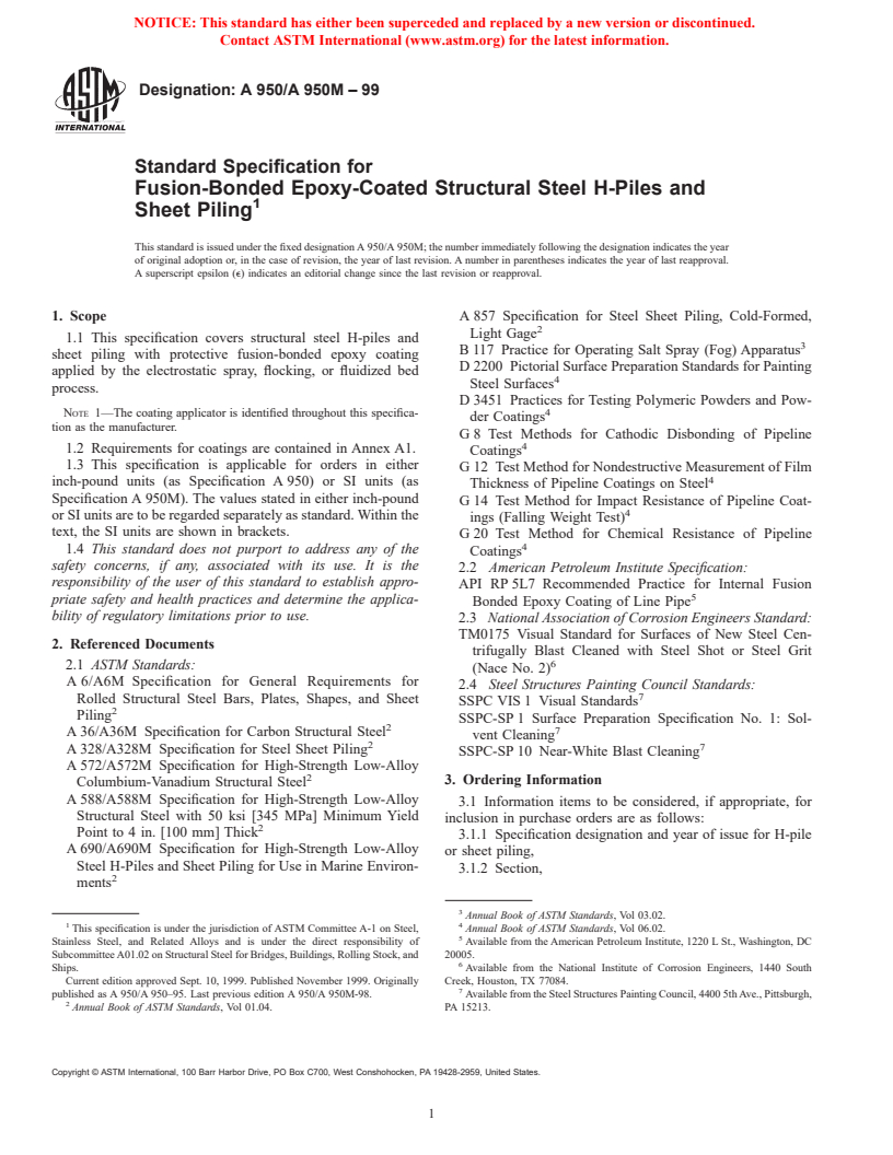 ASTM A950/A950M-99 - Standard Specification For Fusion Bonded Epoxy ...