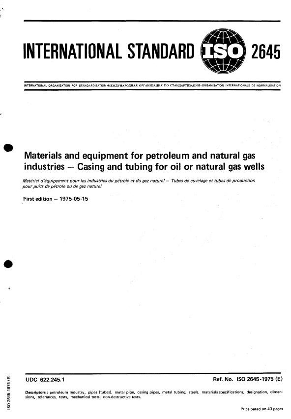 ISO 2645:1975 - Materials and equipment for petroleum and natural gas industries -- Casing and tubing for oil or natural gas wells