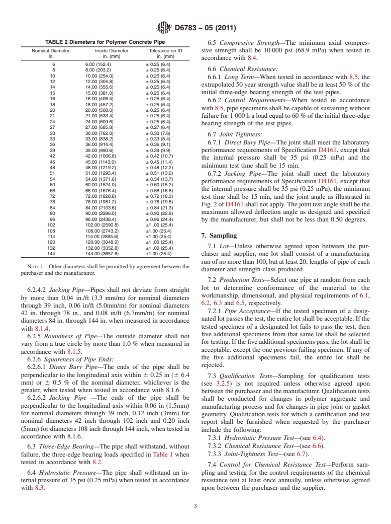 ASTM D6783-05(2011) - Standard Specification for Polymer Concrete Pipe